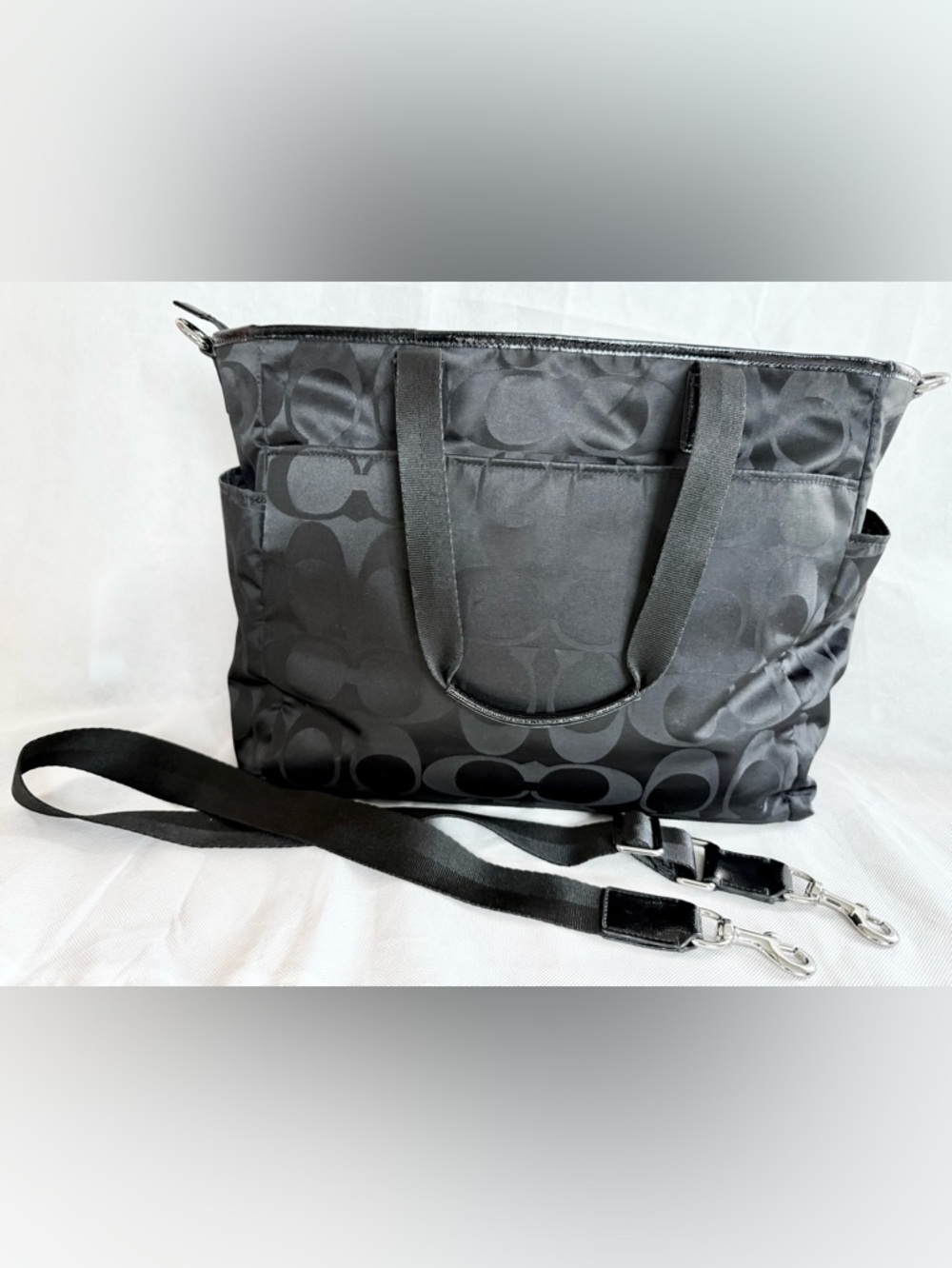 Coach Signature Nylon Multifunction Tote Black Diaper Bag w/Pad Travel Work Bag - Picture 3 of 15